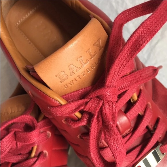 BALLLY MEN’S RED LEATHER SNEAKERS SZ-7/40 - Picture 6 of 8